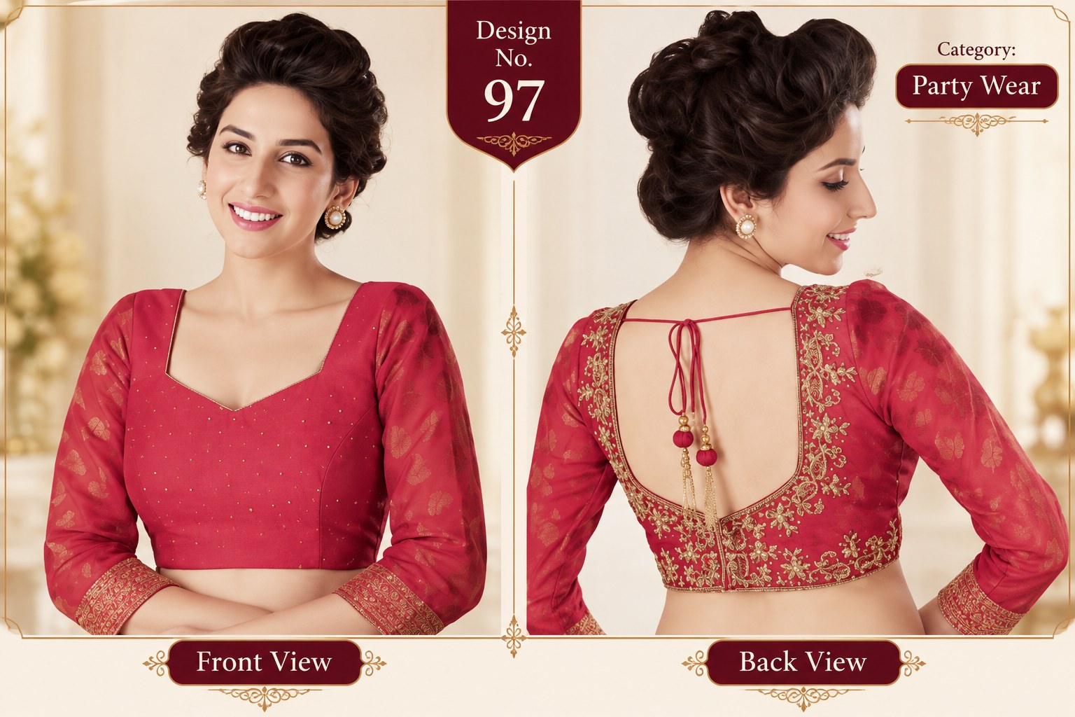 Sheer Sleeve Embroidered Dori Back